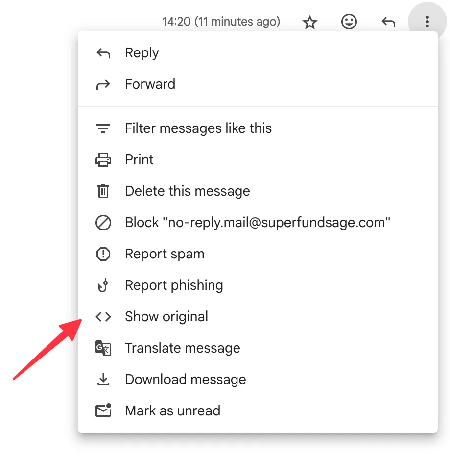 Viewing original message in Gmail