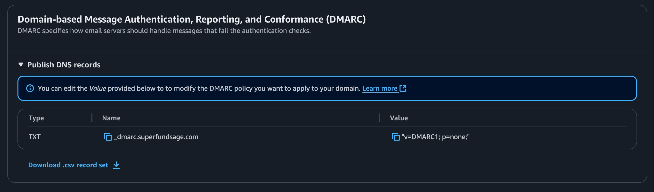 DMARC config on SES