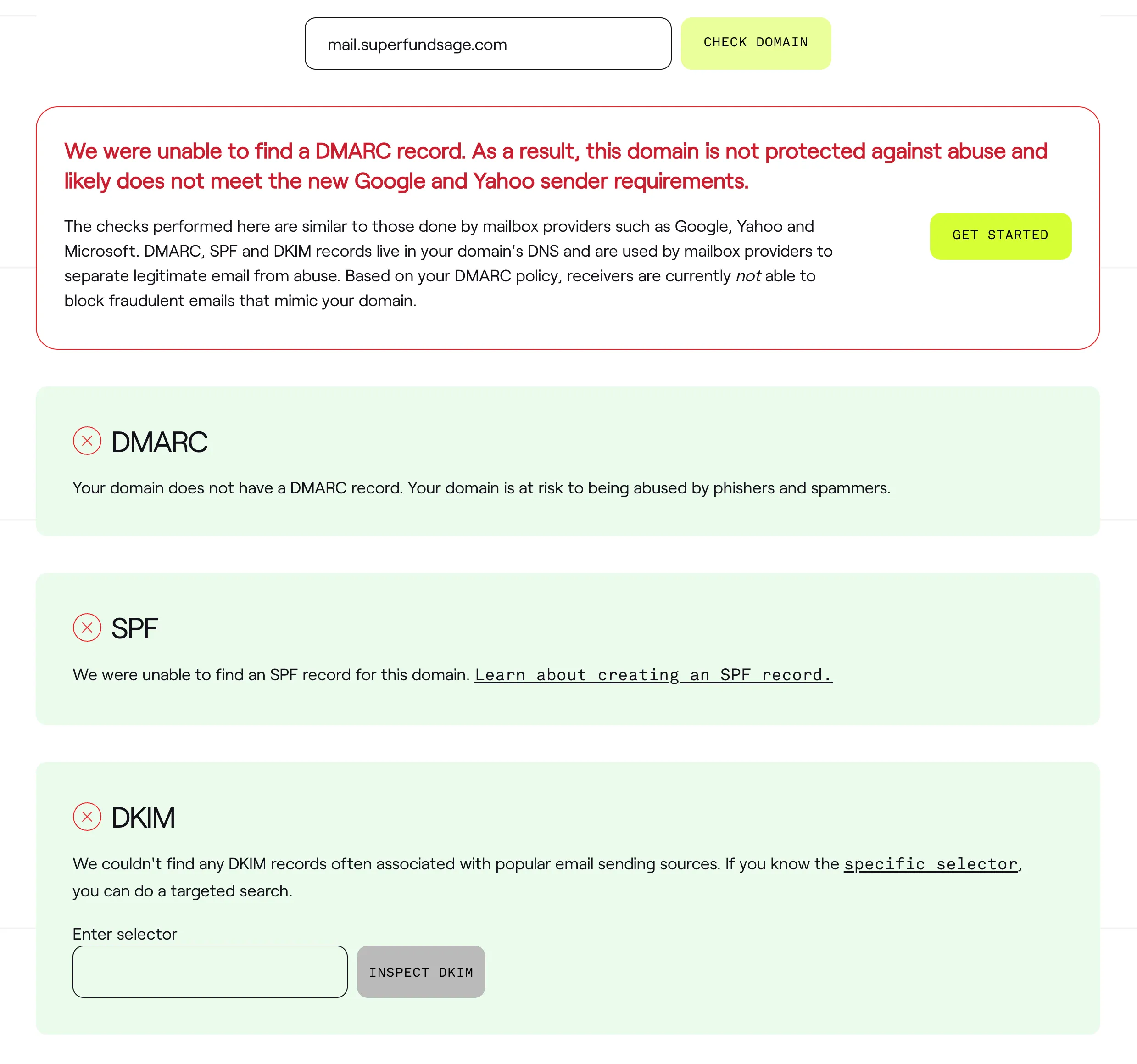 Superfund Sage failing DMARC